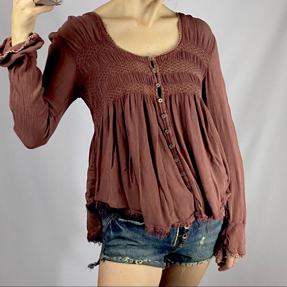 Free People Tops - Free People Detailed Flowy Longsleeve